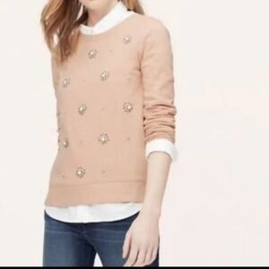 Loft Blush Pale Pink Starburst Jeweled Sweatshirt